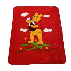 Winnie the Pooh holding honey pot clouds mink red thick plus vintage
